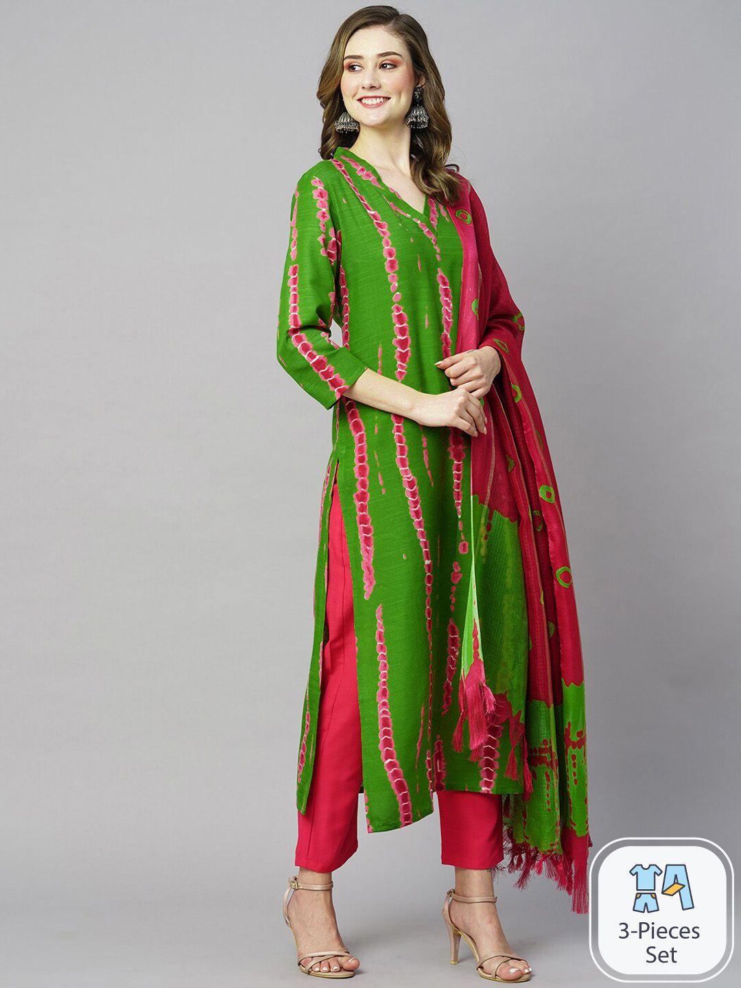 kalini abstract printed straight kurta with trousers & dupatta