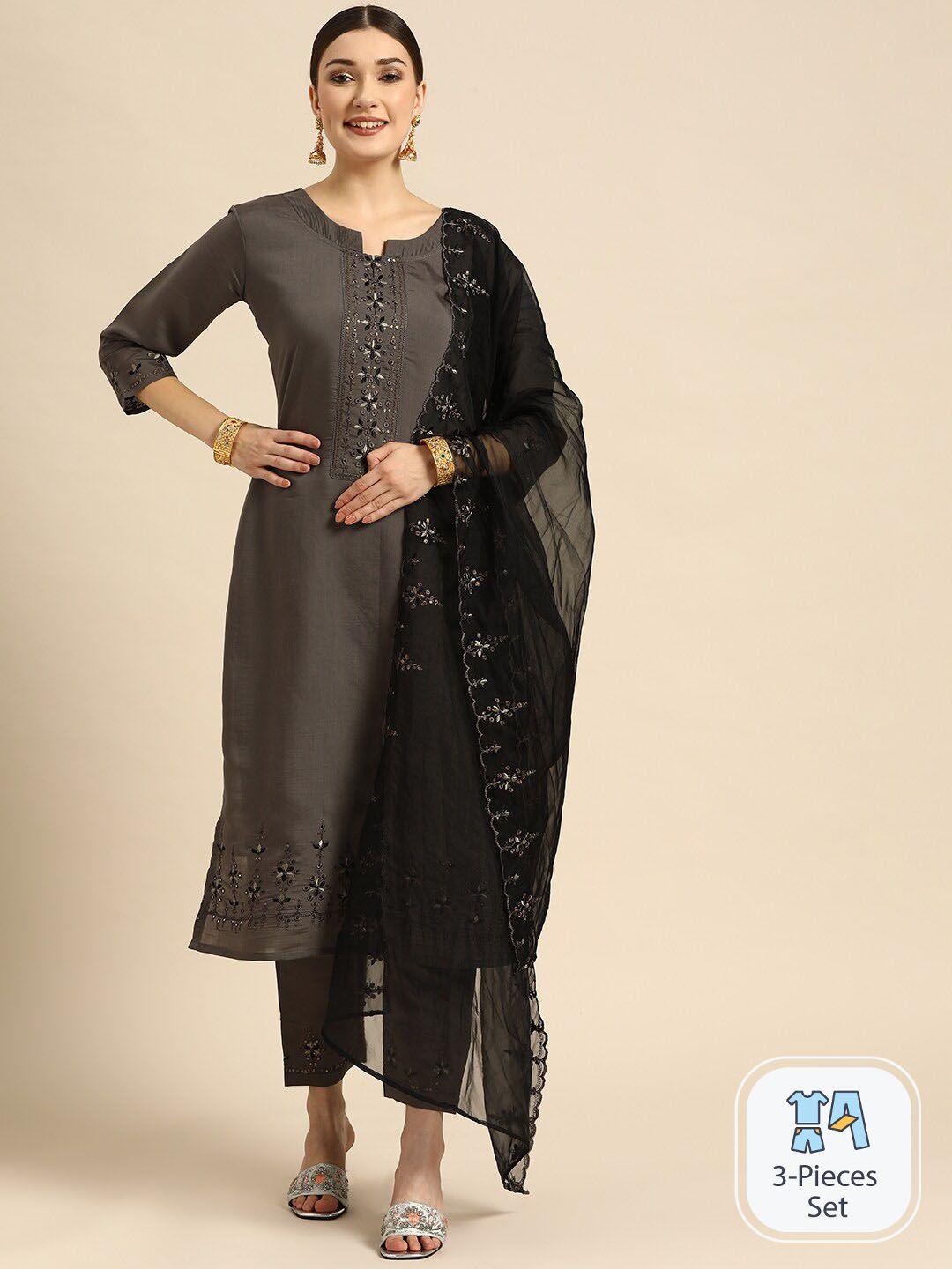 sangria embroidery pure cotton straight kurta with trouser & dupatta