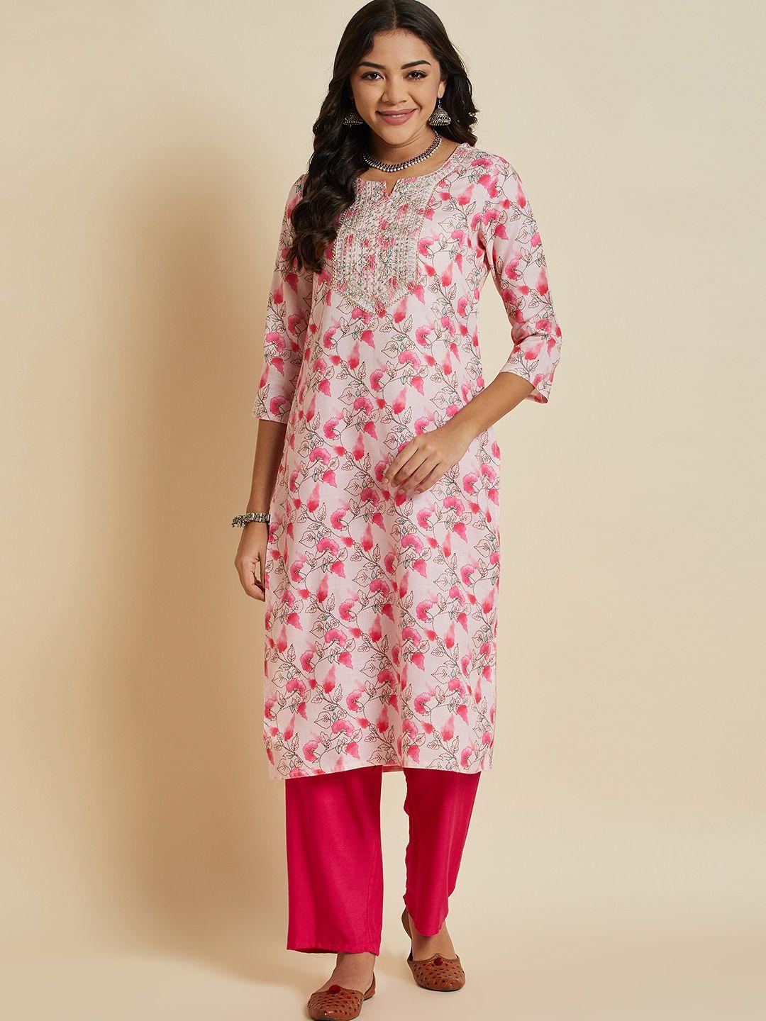 sangria floral printed yoke design straight kurta