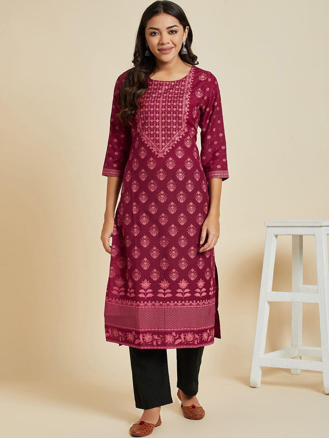 sangria floral printed yoke design straight kurta