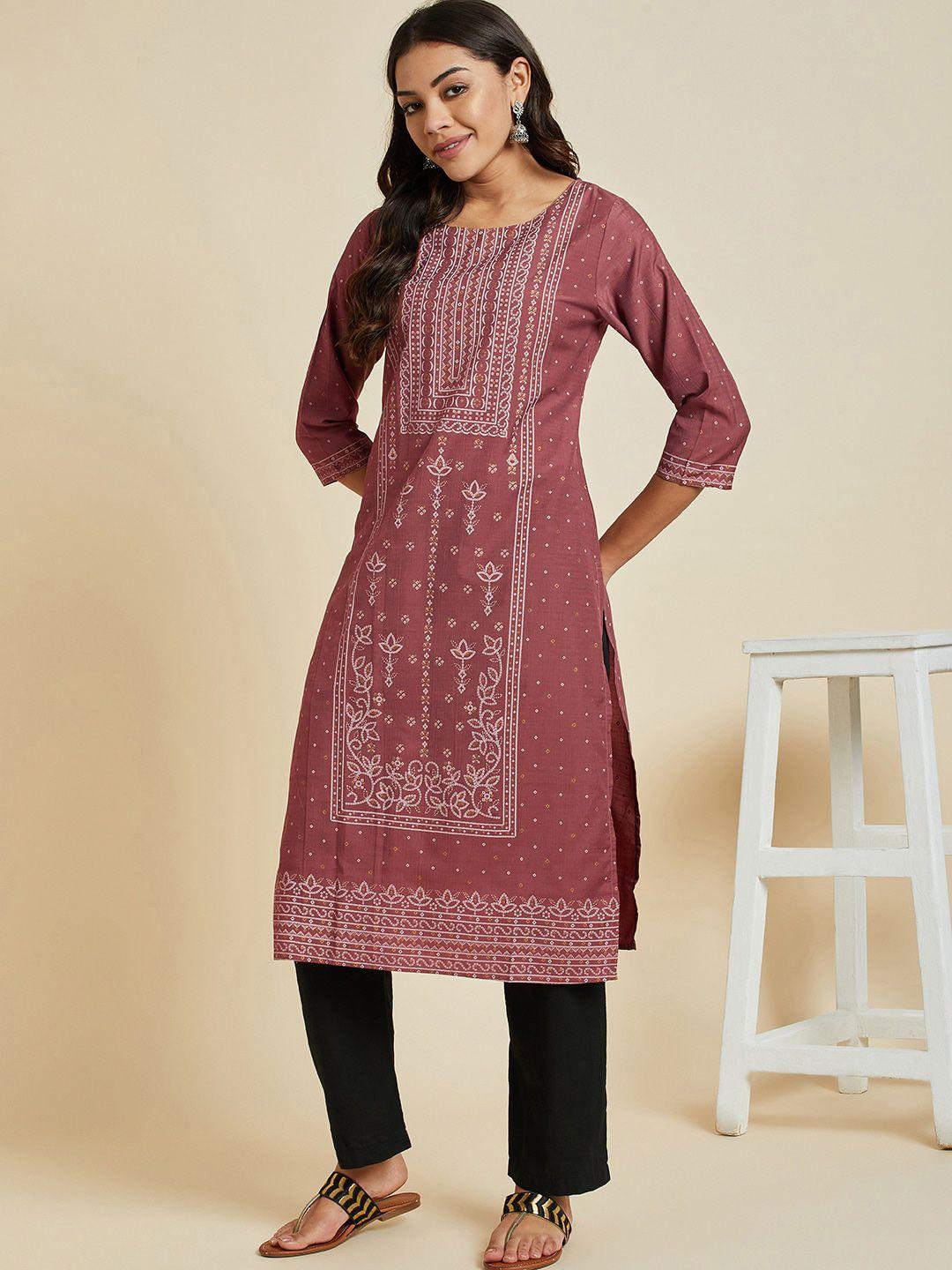 sangria floral embroidered round neck straight kurta