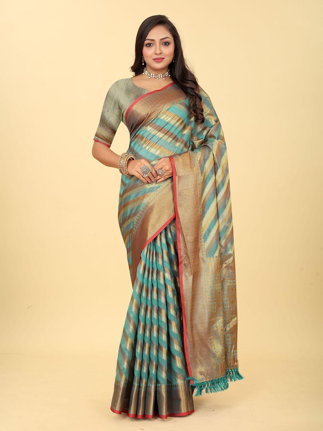 kiwie leheriya striped zari silk blend banarasi saree