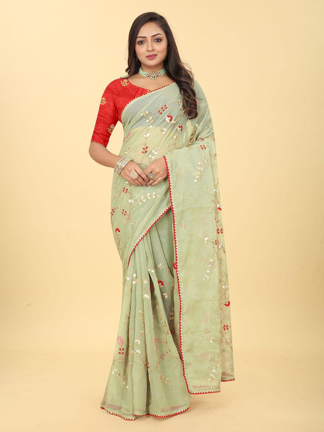 kiwie floral embroidered saree