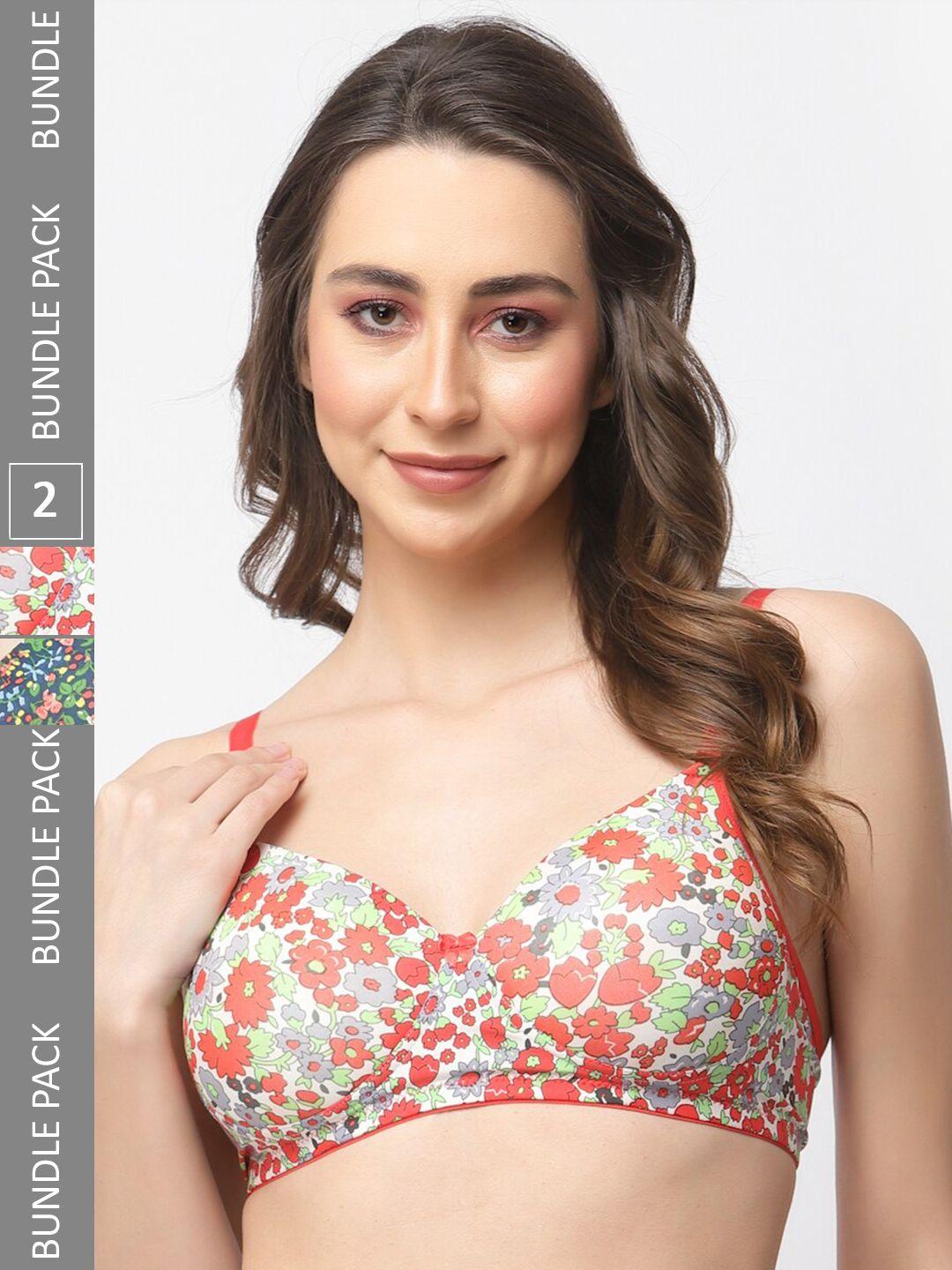 college girl pack of 2 floral printed bra full coverage lightly padded bra