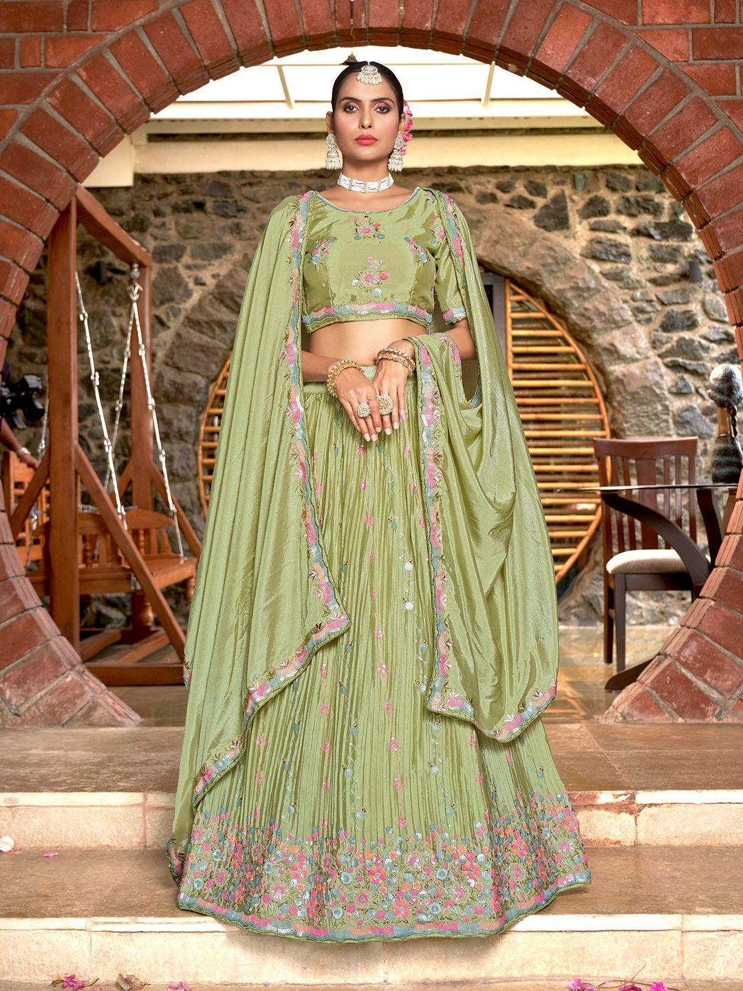 all about you embroidered sequinned semi-stitched lehenga & unstitched blouse dupatta