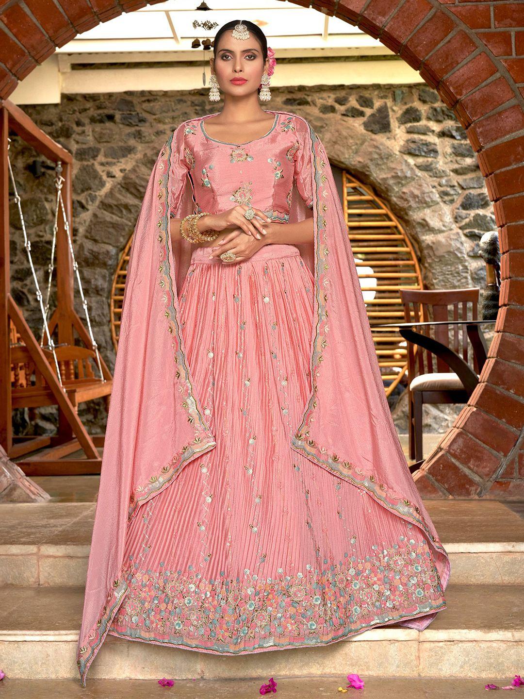 all about you embroidered sequinned semi-stitched lehenga & unstitched blouse with dupatta