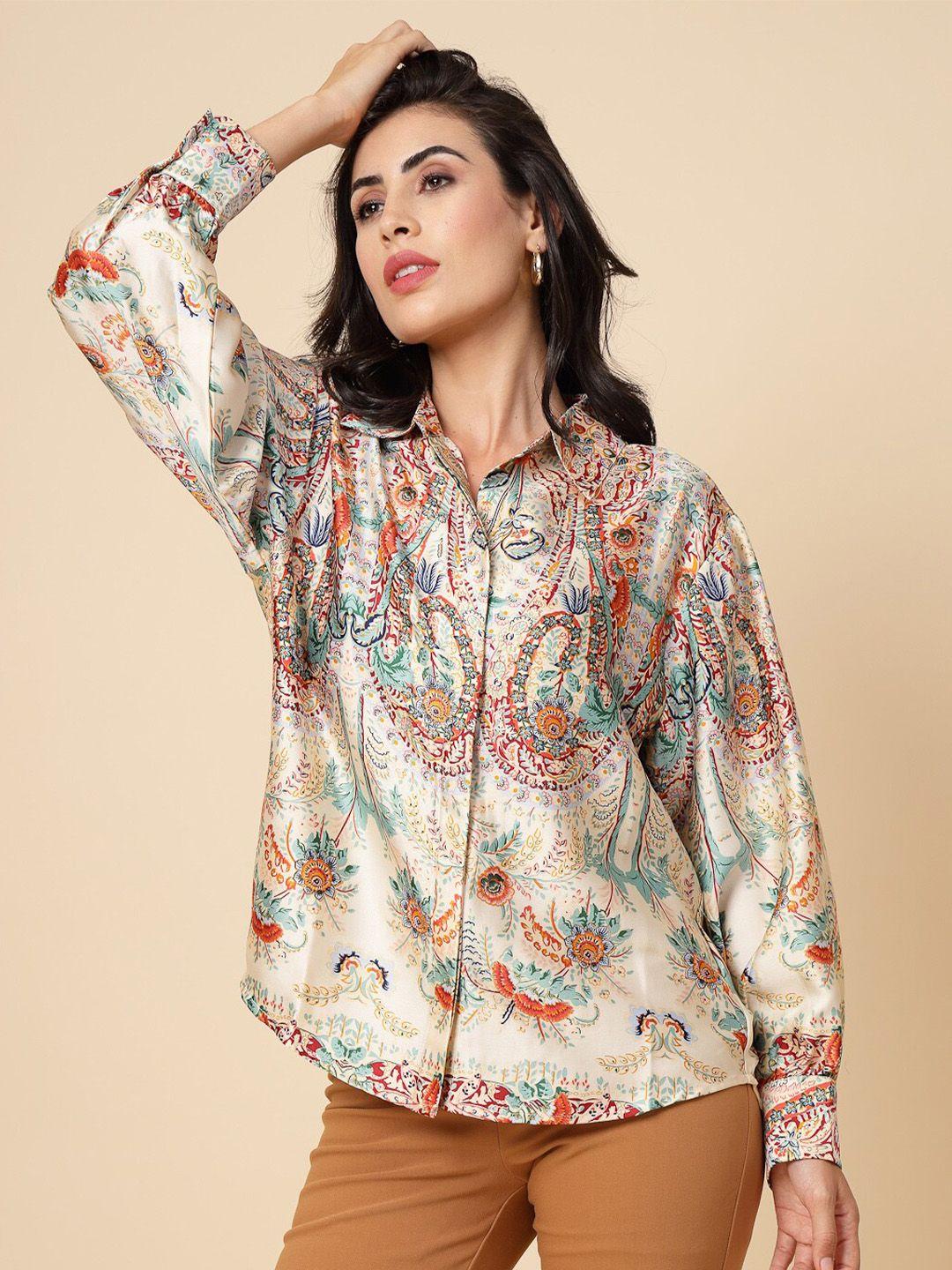 gipsy ethnic printed satin casual shirt