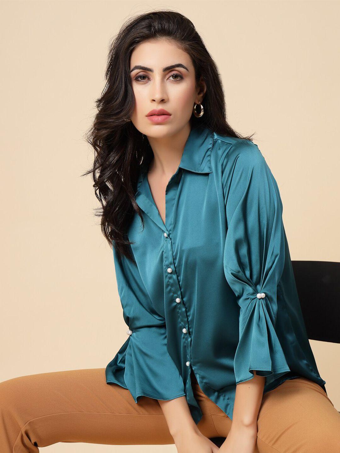 gipsy spread collar satin casual shirt