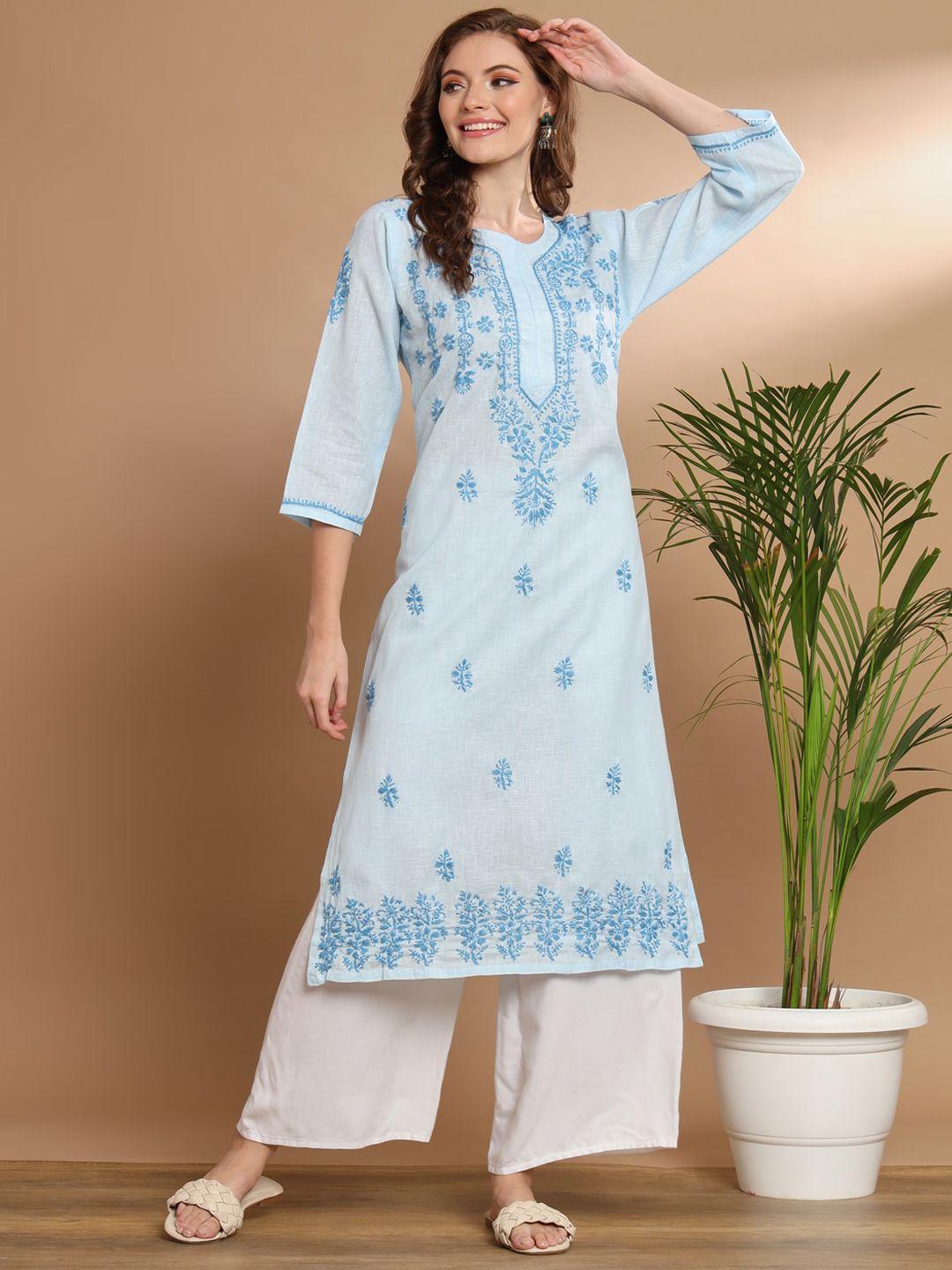 ethnava ethnic motifs embroidered cotton straight kurta