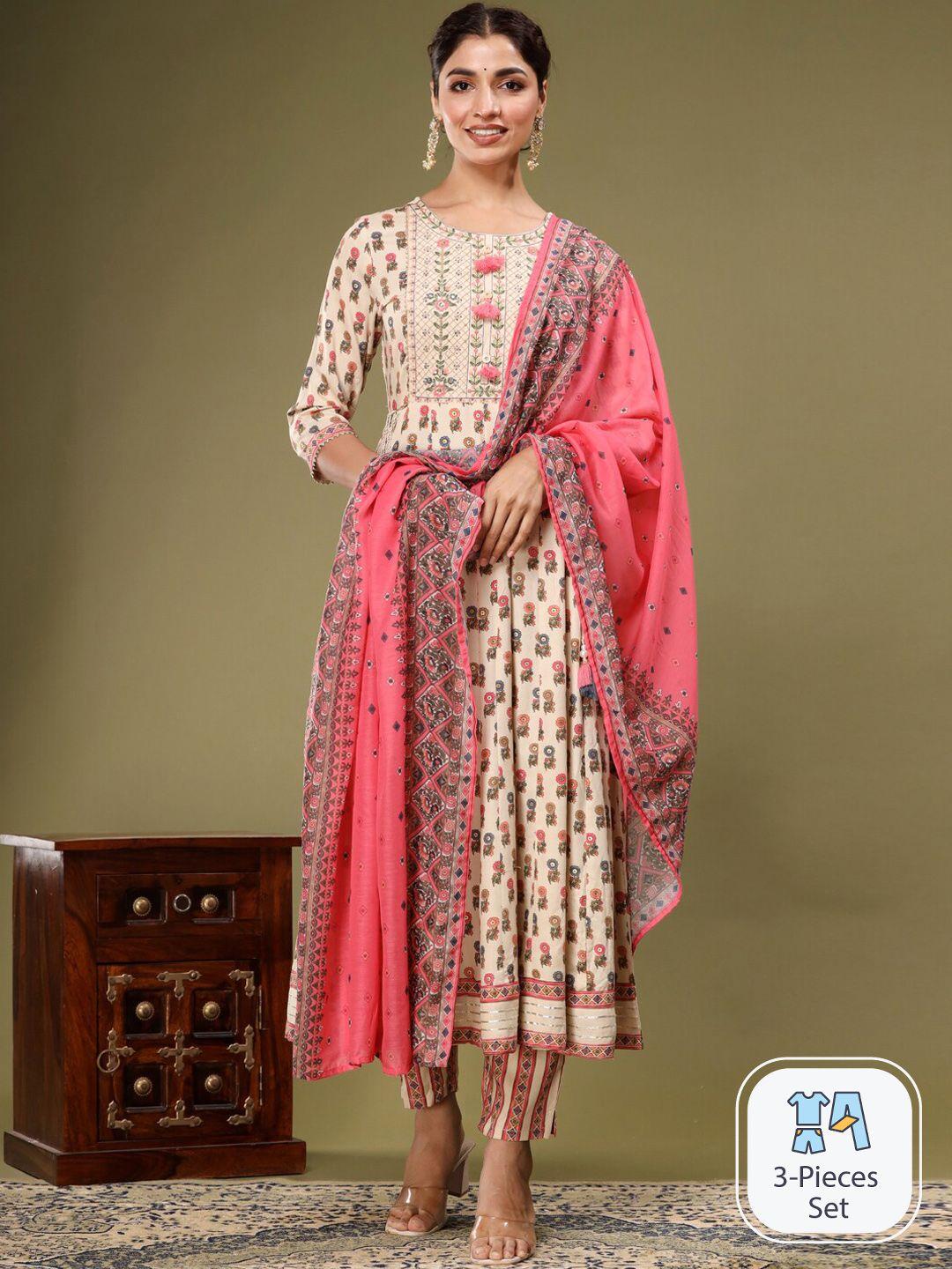 readiprint fashions ethnic motifs printed anarkali kurta & trouser with dupatta