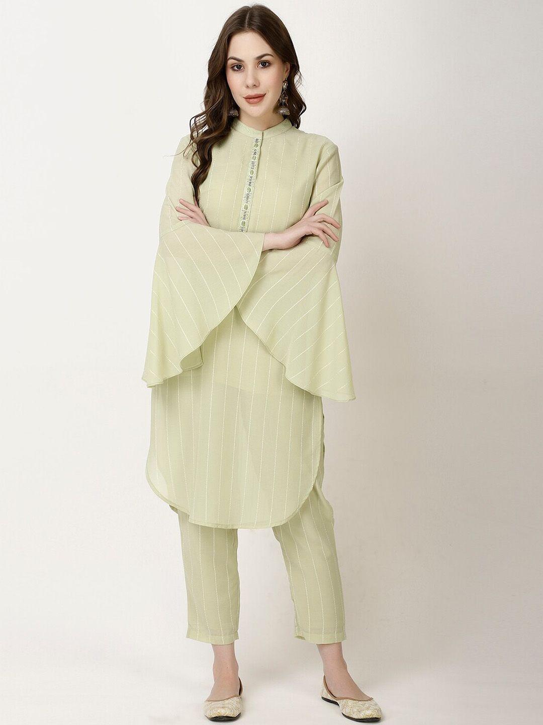 ffu mandarin collar straight bell sleeve straight kurta with trousers