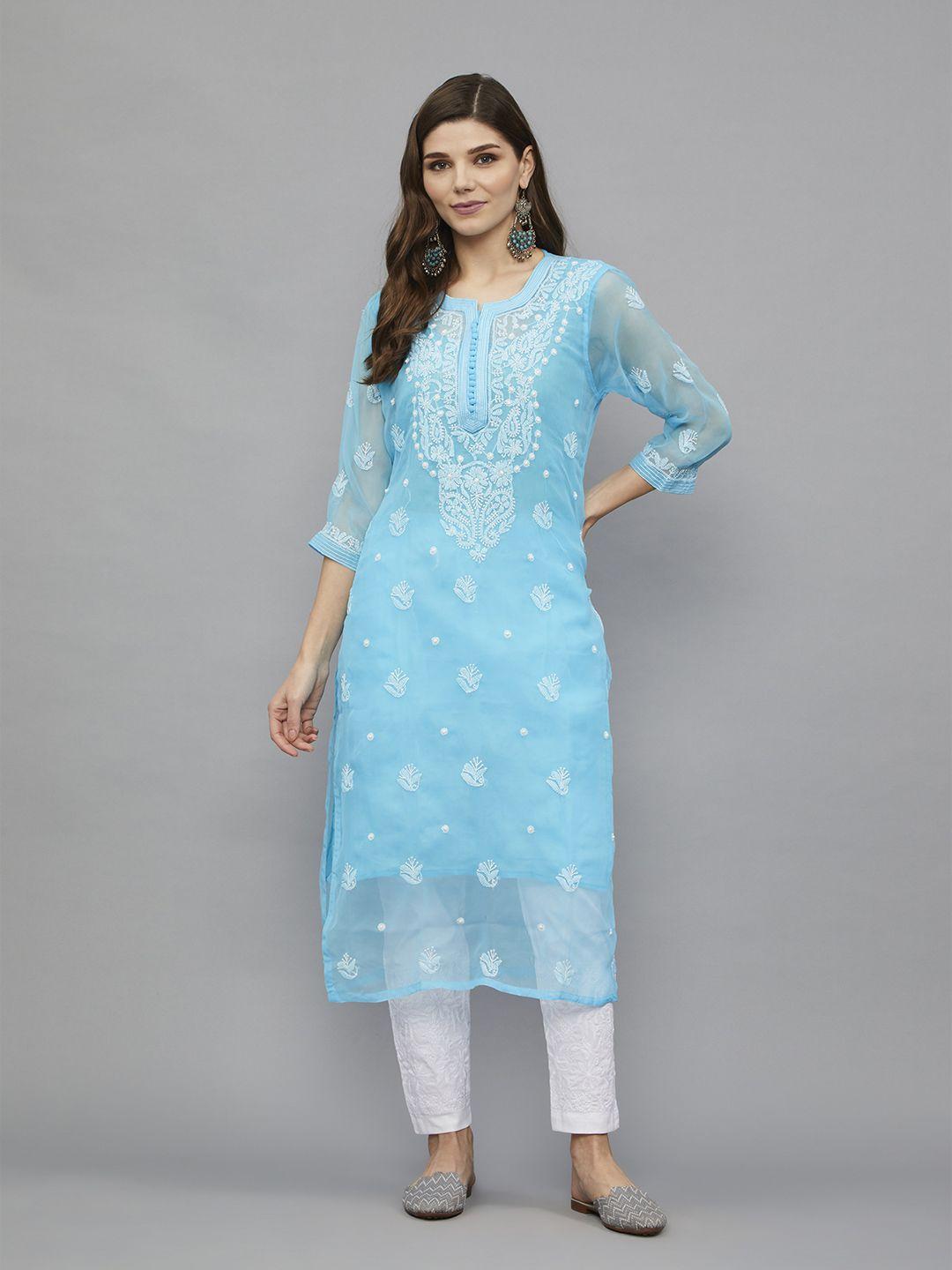 ethnava ethnic motifs embroidered chikankari georgette kurta