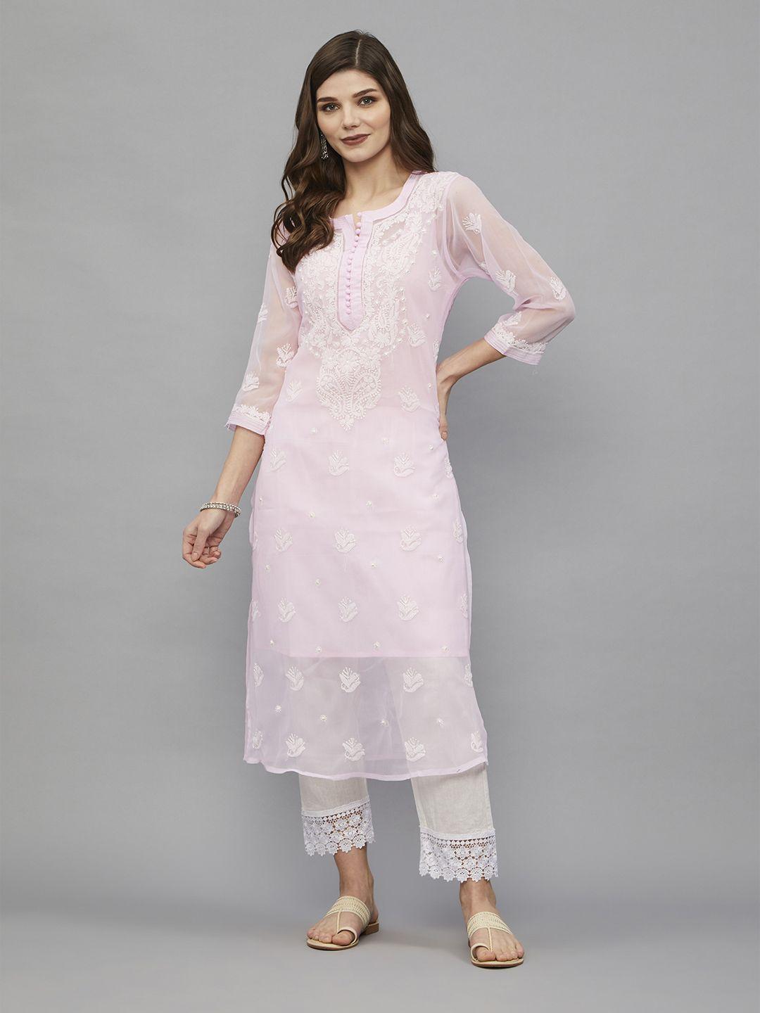 ethnava ethnic motifs embroidered chikankari georgette kurta