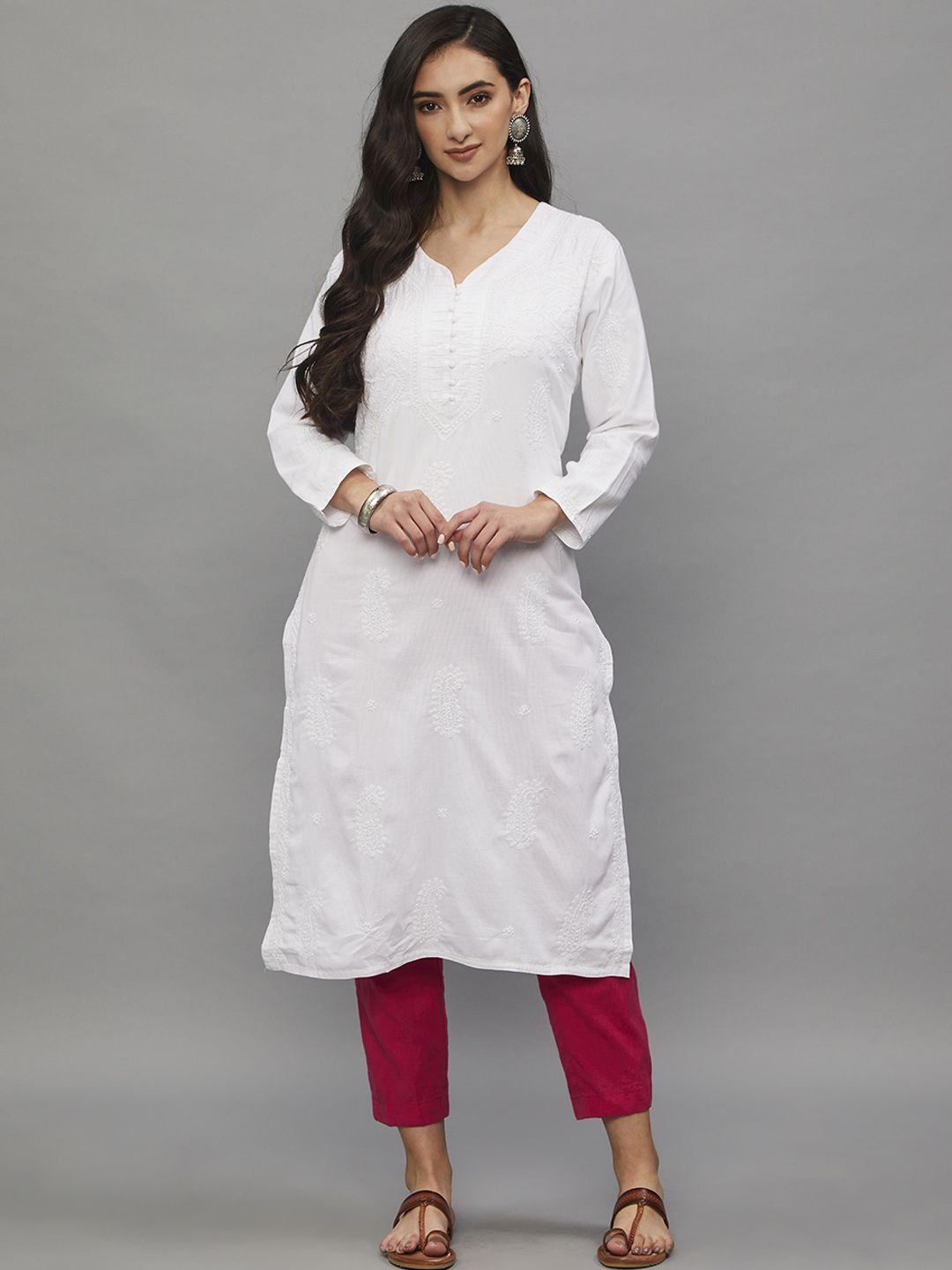 ethnava ethnic motifs v-neck embroidered cotton straight kurta