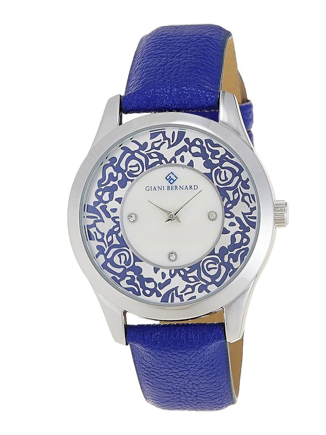 giani bernard women embellished dial & leather straps analogue watch gbl-01a