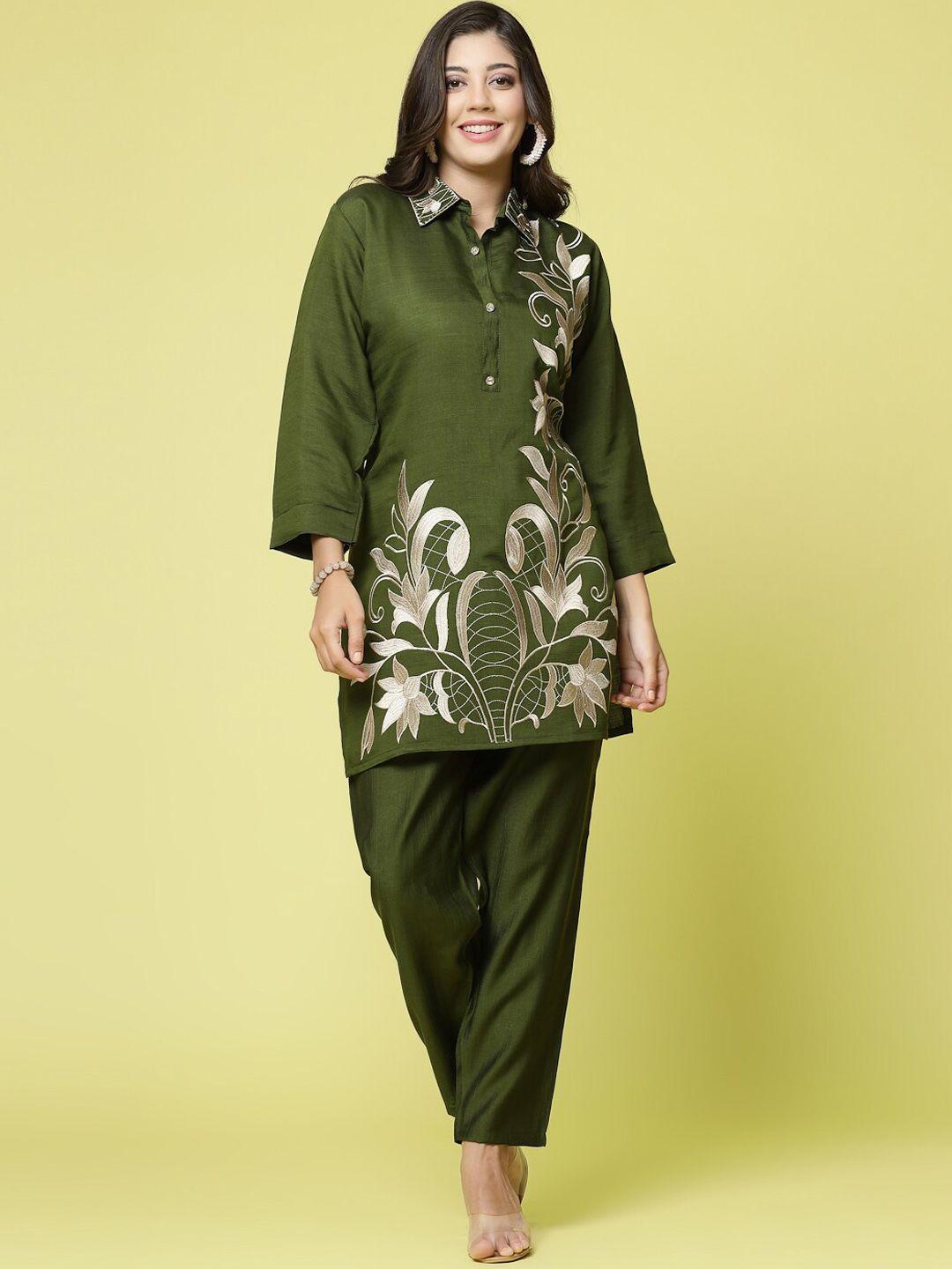 clora creation floral embroidered tunic with trousers