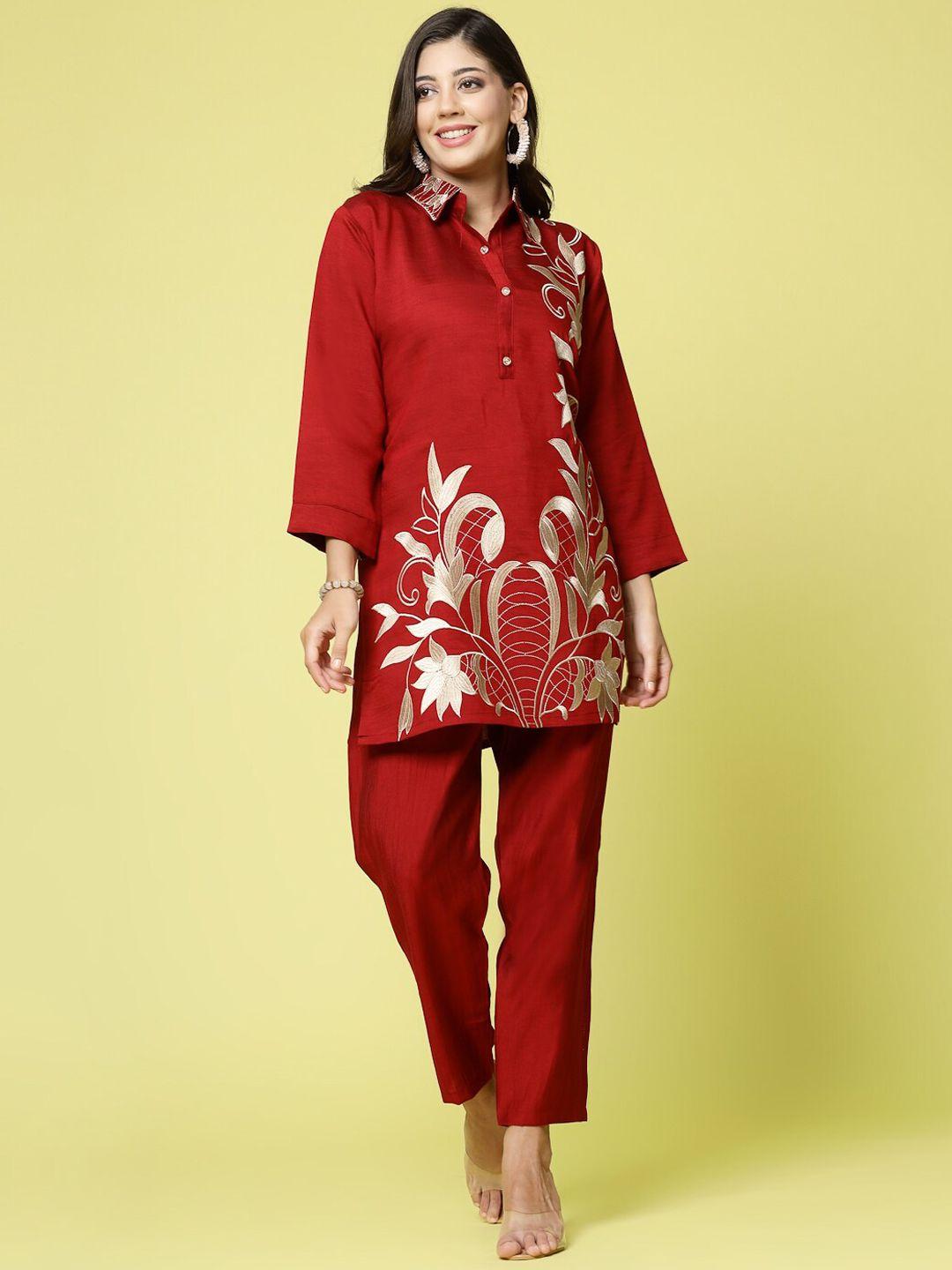 clora creation floral embroidered tunic with trousers