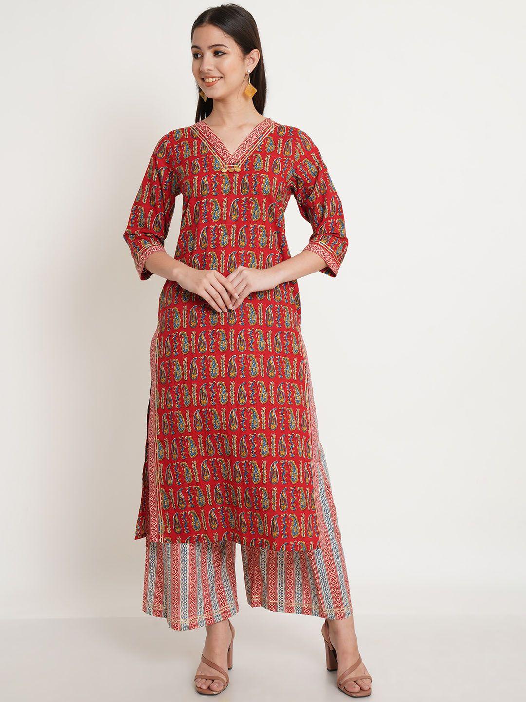 kalini paisley printed pure cotton kurta with palazzos