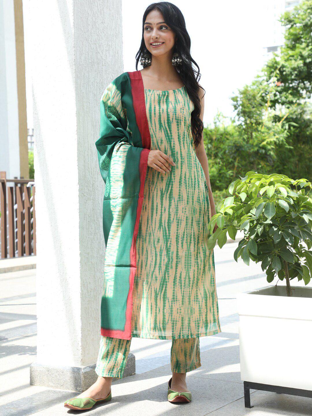 aks couture dyed shoulder straps kurta with trousers & dupatta