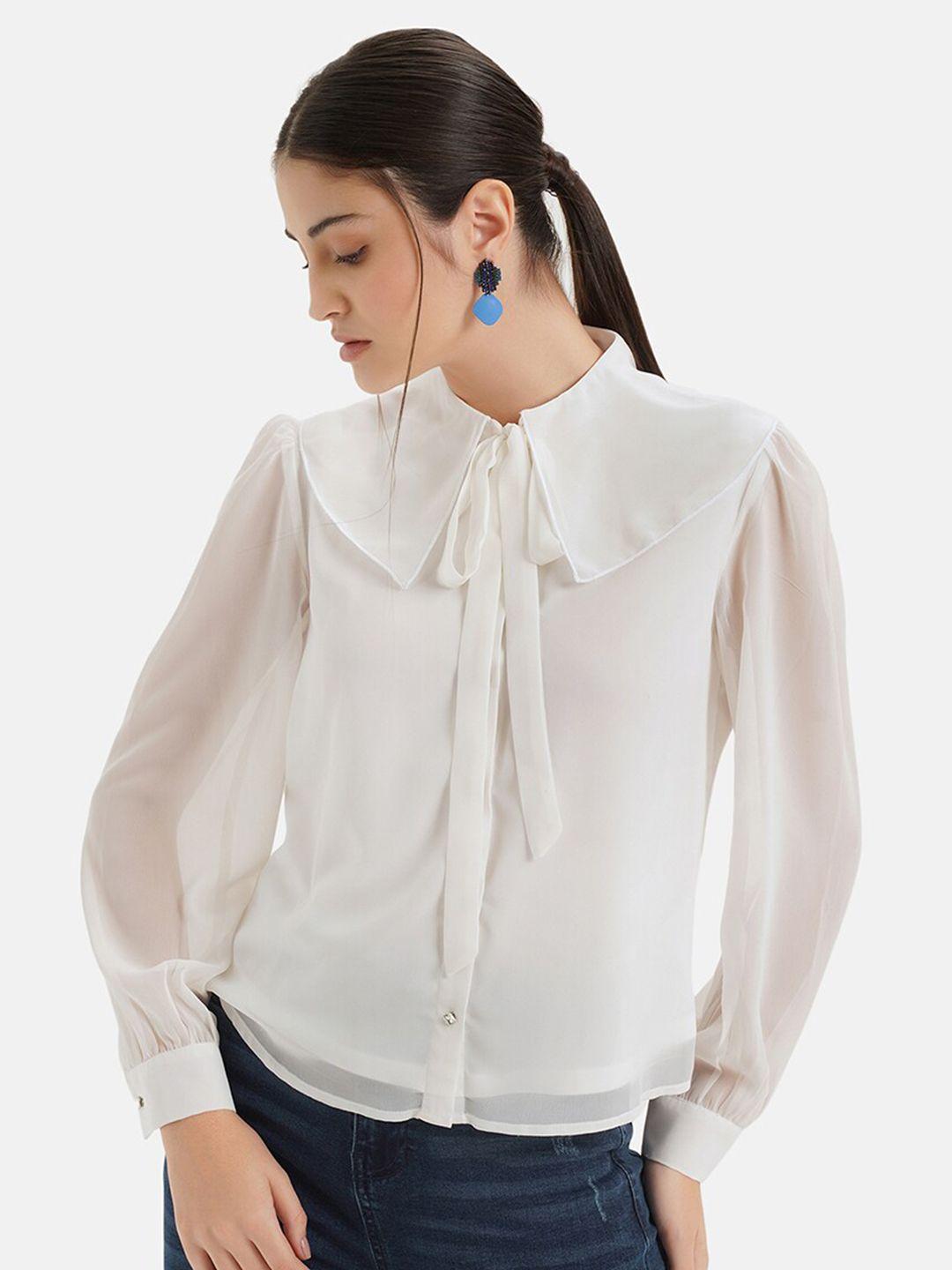 kazo relaxed tie up neck casual shirt