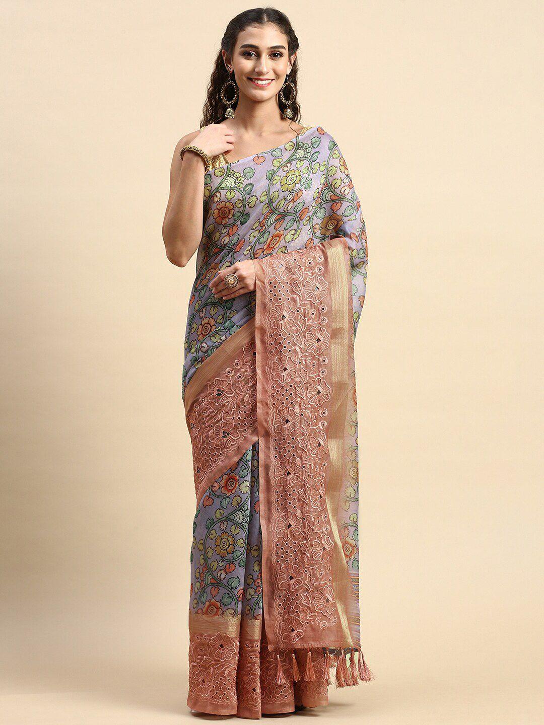 rishika floral printed pure silk chanderi saree