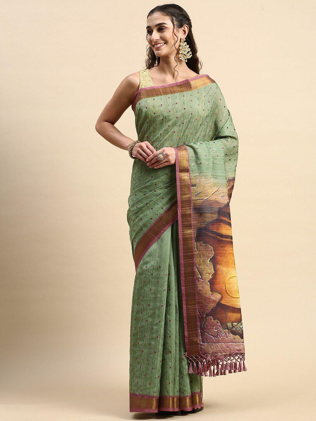 rishika floral zari silk blend chanderi saree