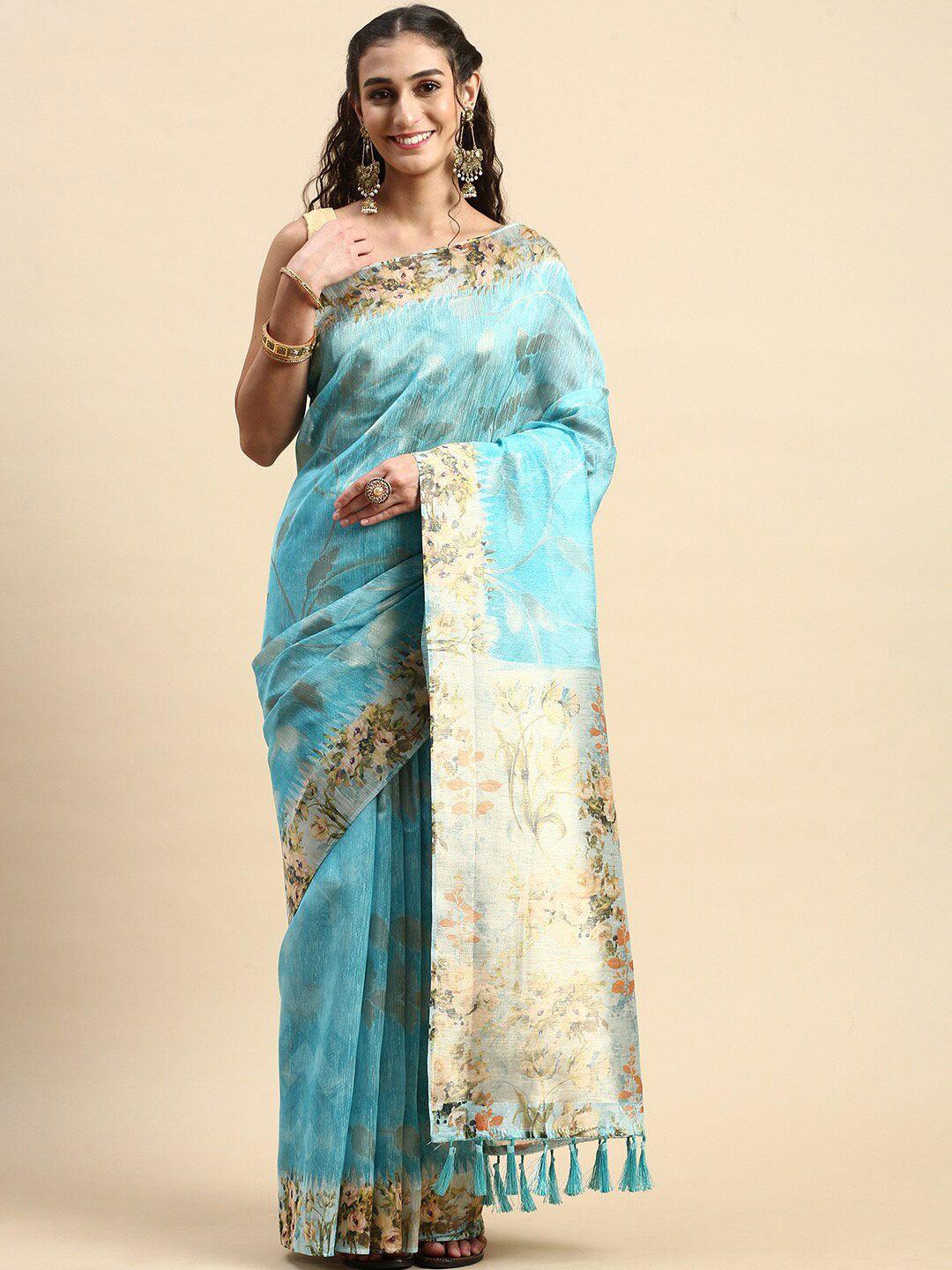 rishika floral linen blend chanderi saree