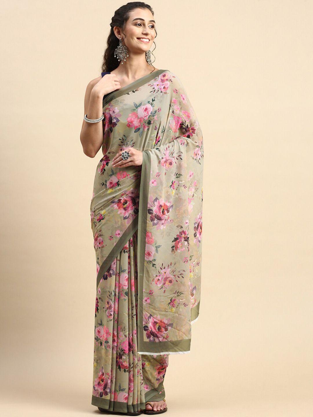 rishika floral print poly georgette chanderi saree