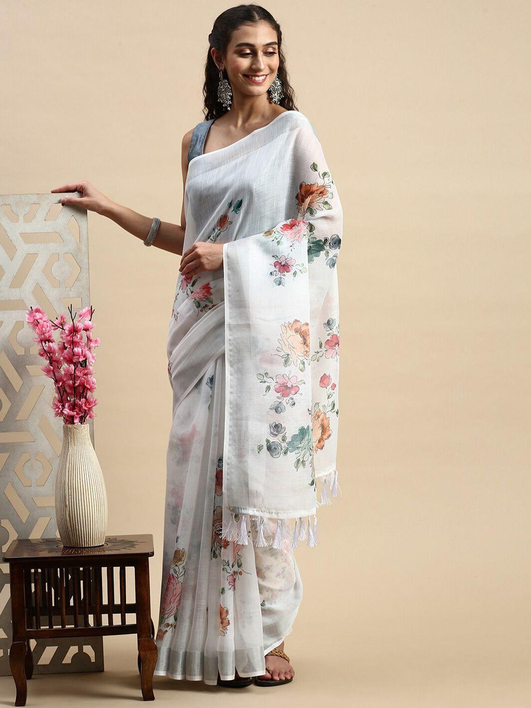 rishika floral printed zari chanderi saree