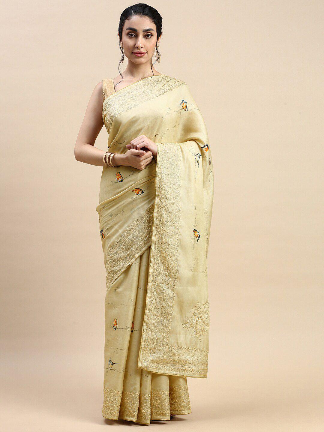 rishika embroidered silk blend chanderi saree