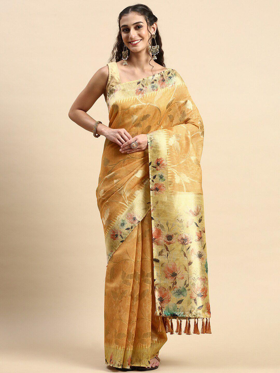 rishika floral printed zari chanderi saree