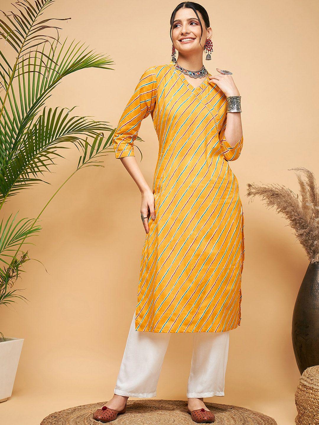 inweave leheriya printed gotta patti pure cotton straight kurta with trousers