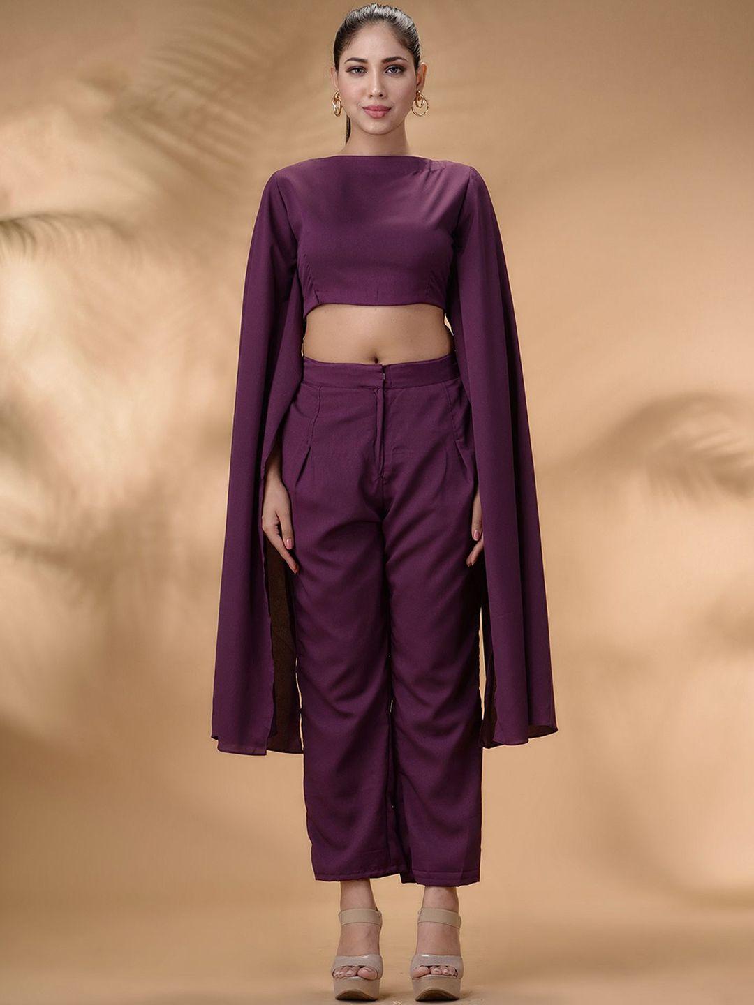 disli cape sleeve crop top & trousers