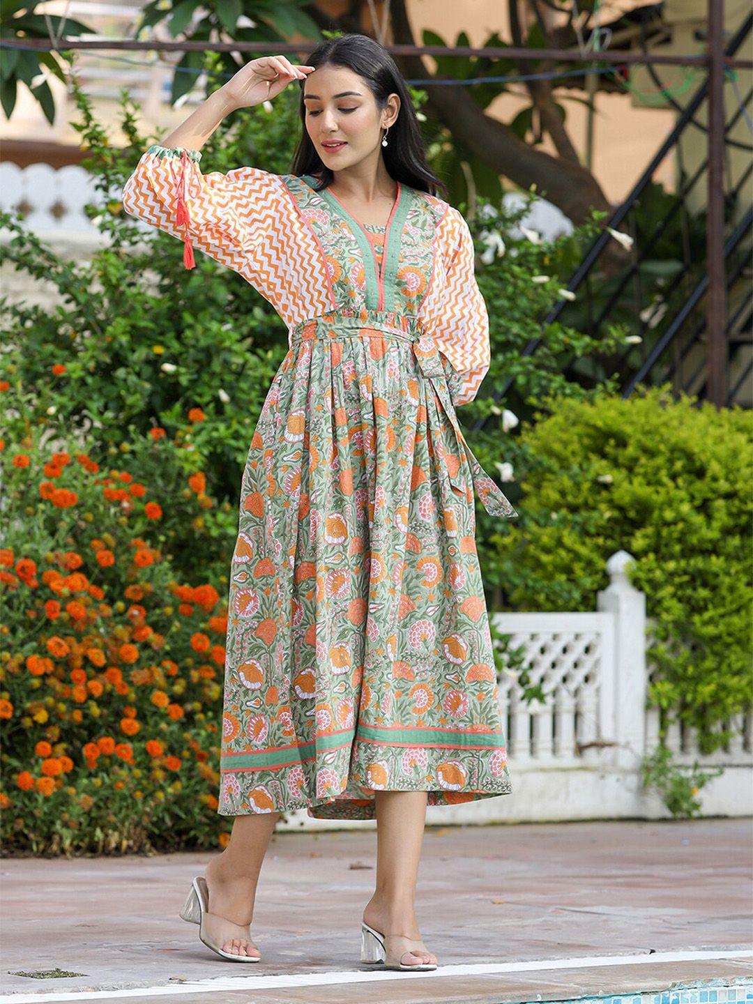 kaajh floral print puff sleeve empire dress