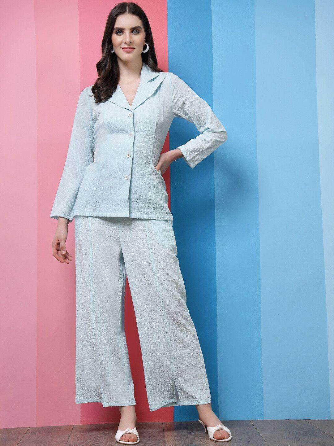 athena blue self design shirt with trousers