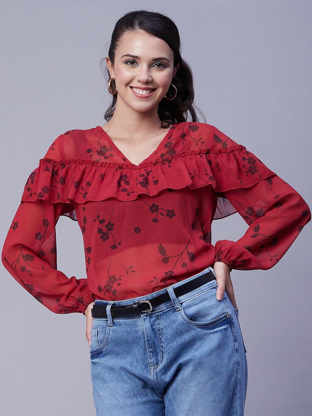 moomaya floral print georgette top