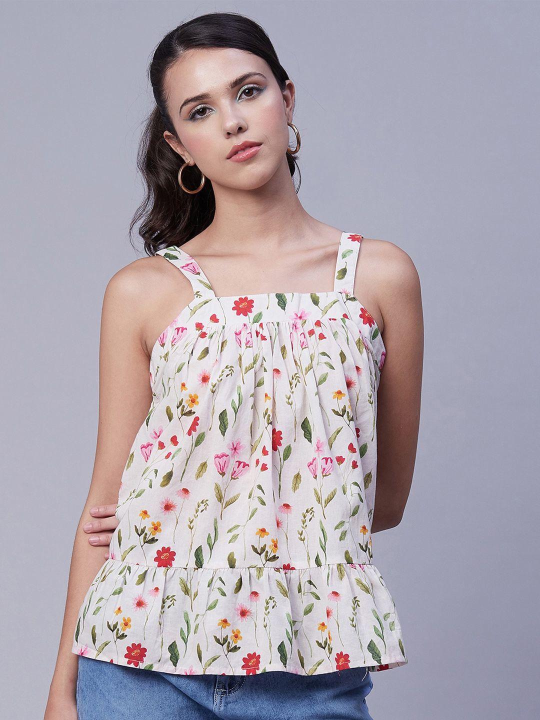 moomaya floral printed sleeveless cotton a-line top