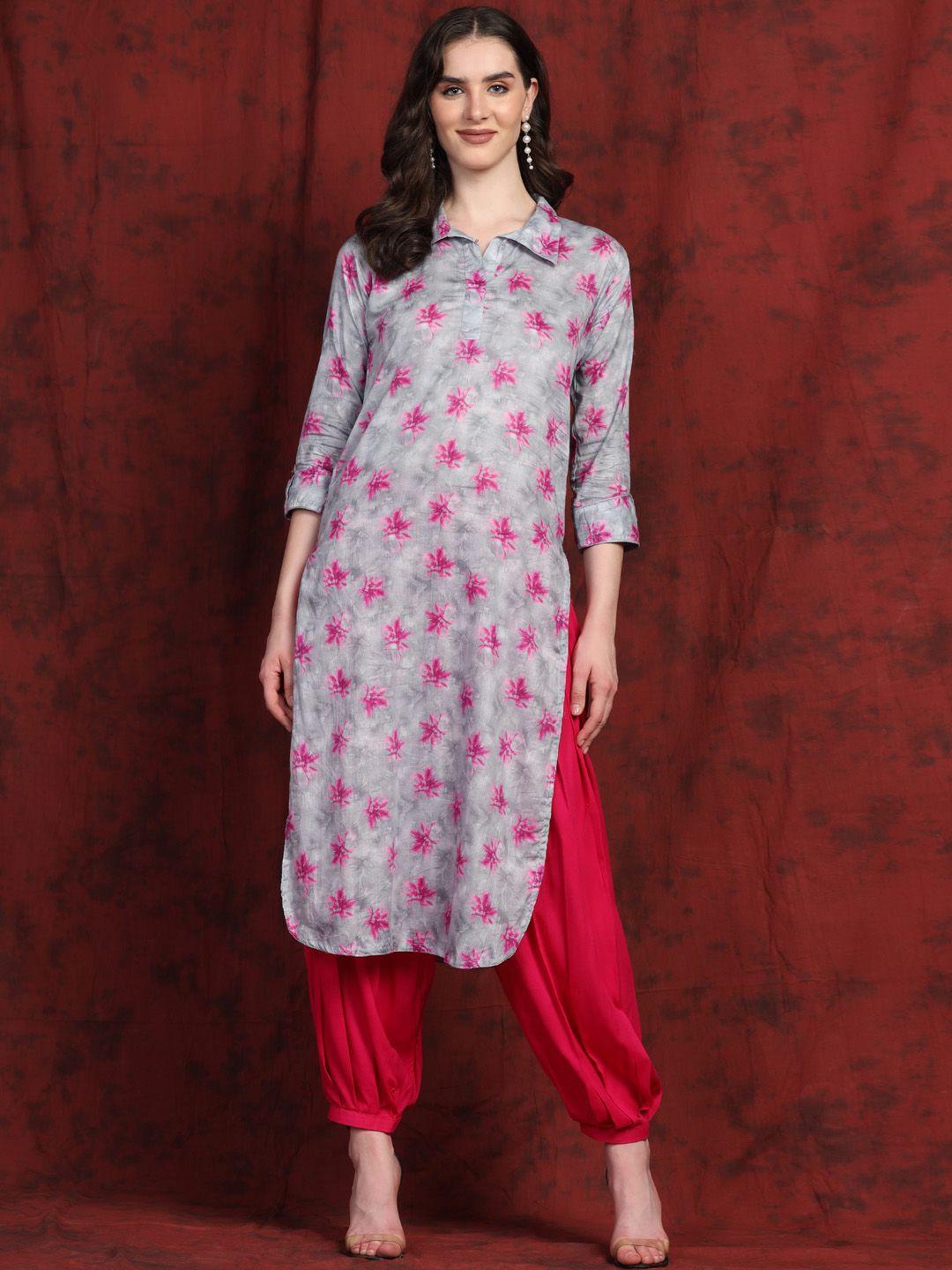 shades floral printed pure cotton kurta with harem pants