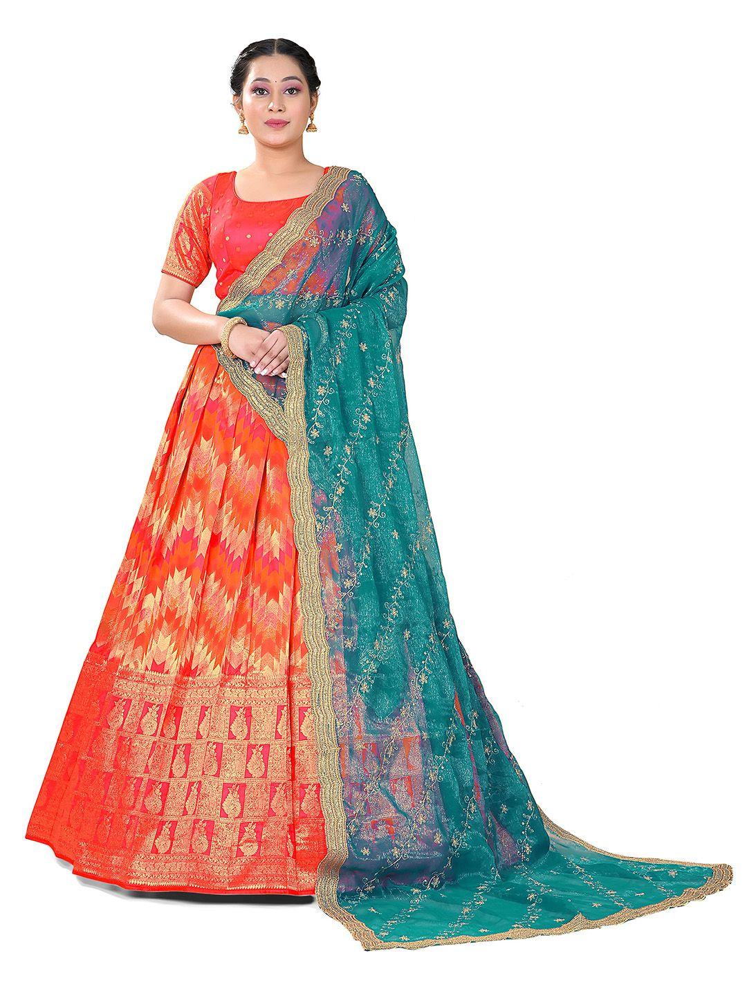 halfsaree studio woven design semi-stitched lehenga & unstitched blouse with dupatta