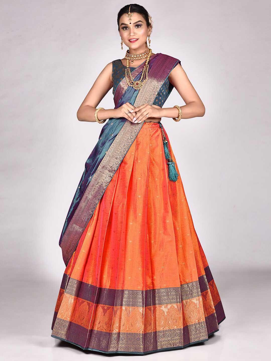 halfsaree studio woven design semi-stitched lehenga & unstitched blouse with dupatta