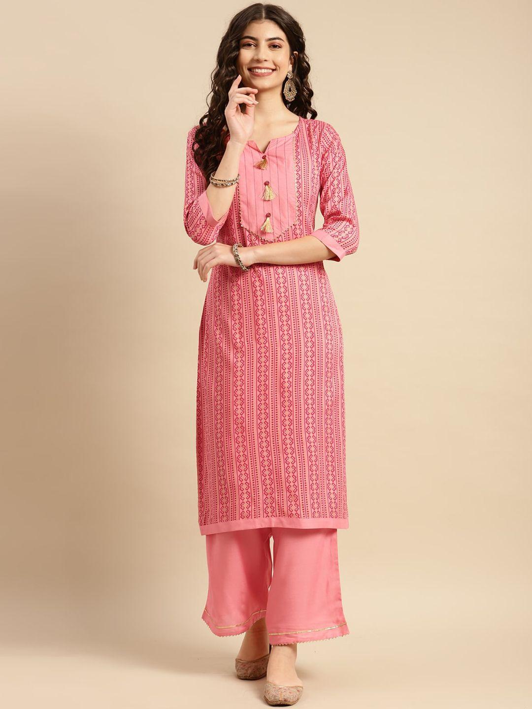 rangita ethnic motifs printed round neck regular kurta with palazzos