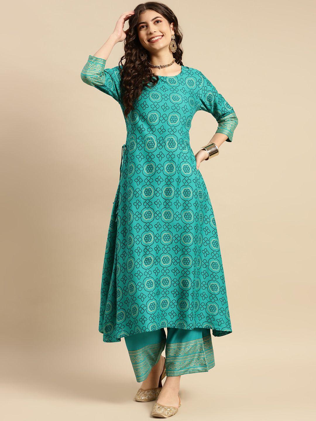 rangita bandhani printed a-line kurta with palazzos