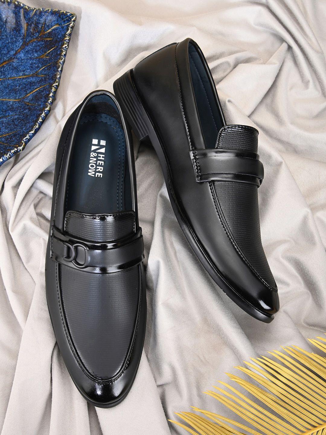 here&now men black textured formal horsebit loafers