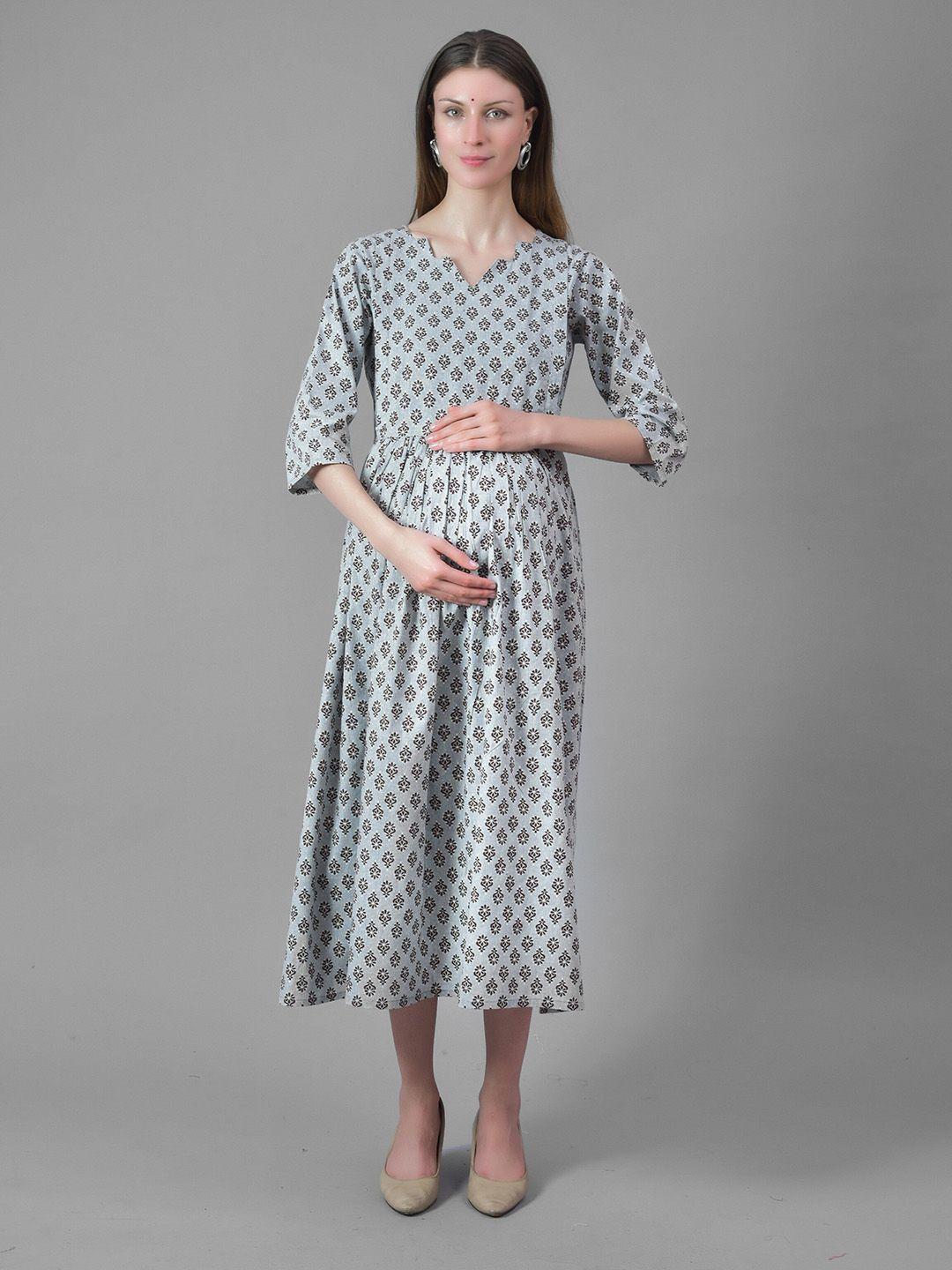 negen floral printed cotton maternity a-line midi dress