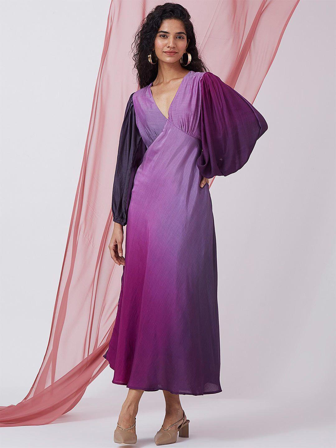 okhai v-neck puff sleeves silk empire dress