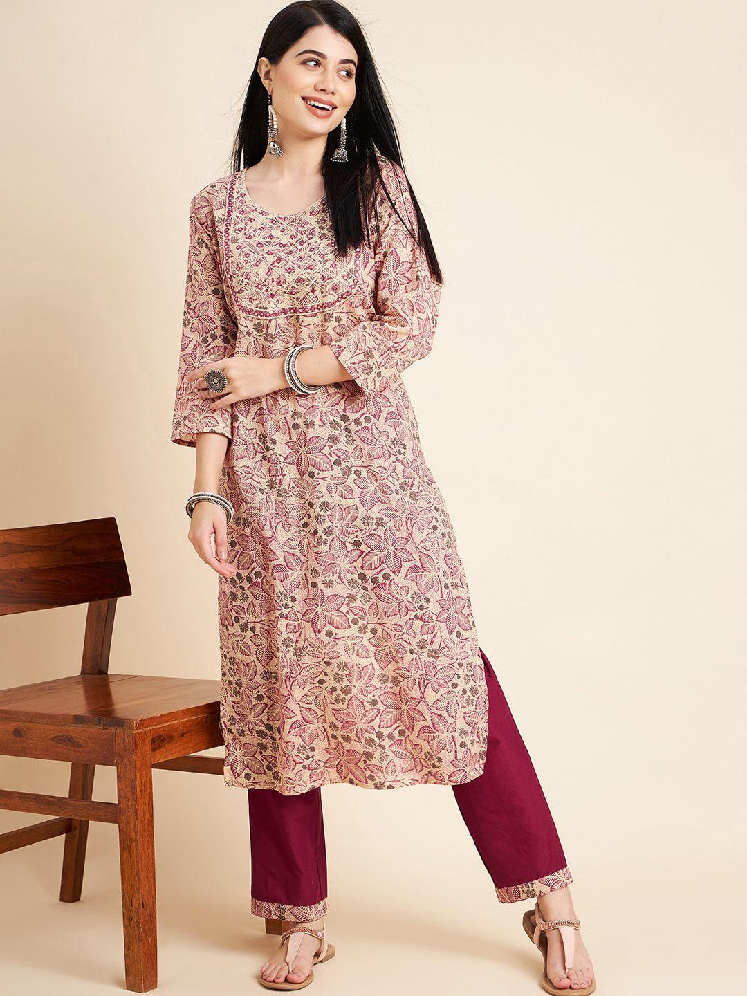 divyank ethnic motifs printed pure cotton kurta with trousers