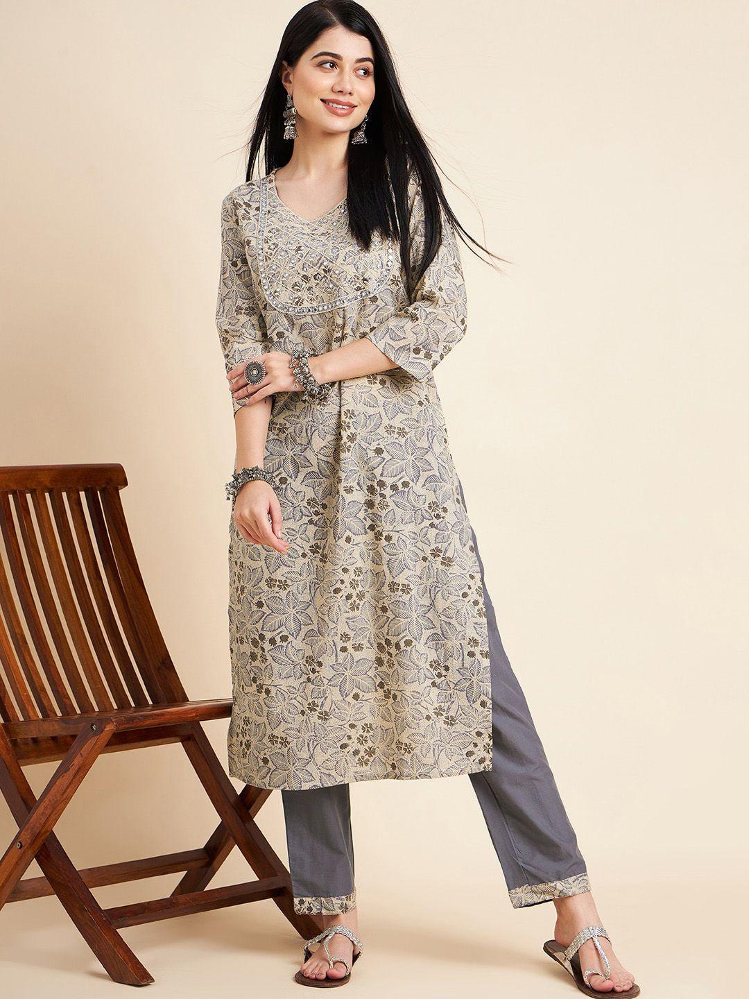 divyank ethnic motifs printed pure cotton kurta with trousers