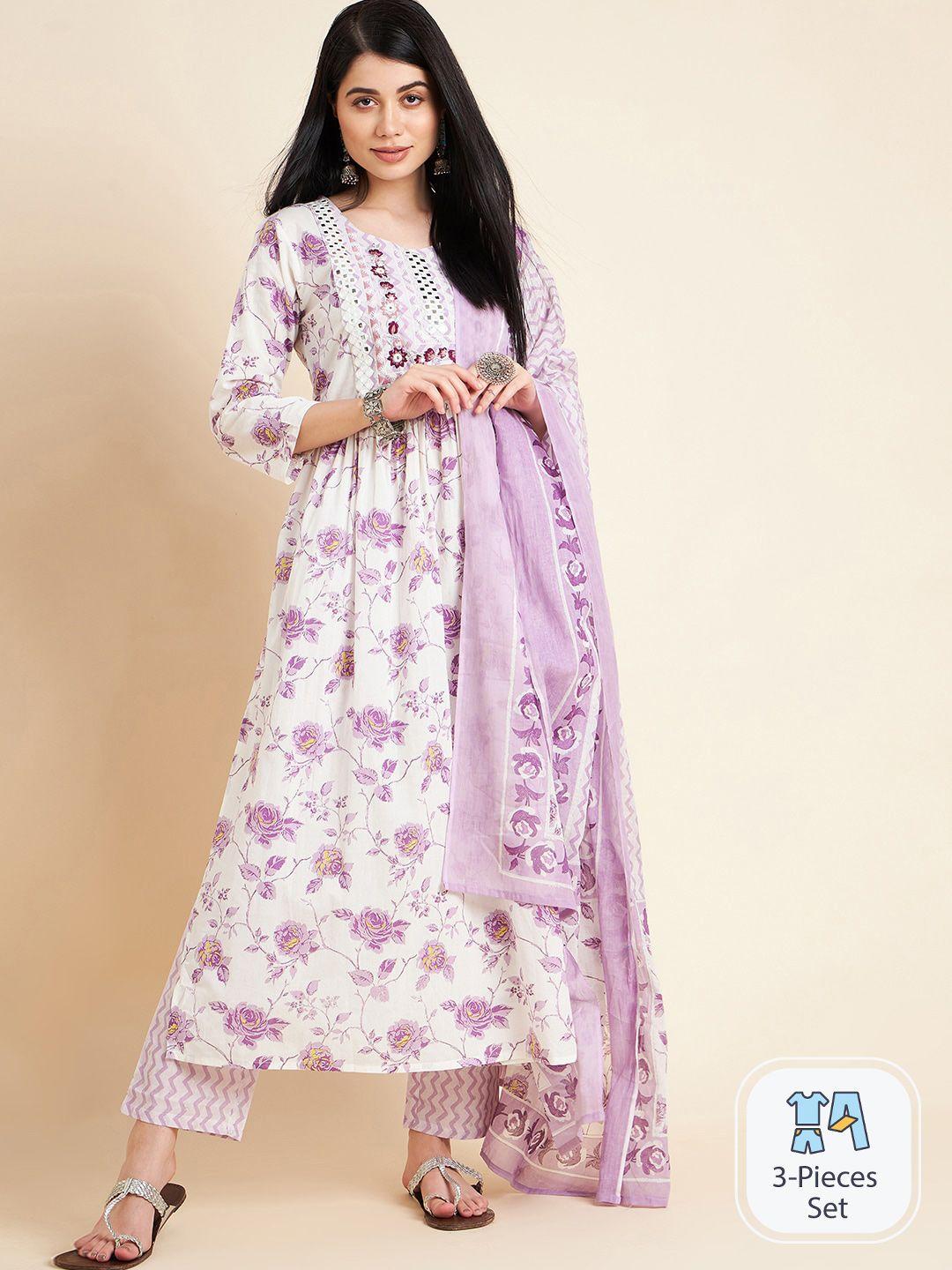 divyank floral printed regular pure cotton kurta with trousers & dupatta