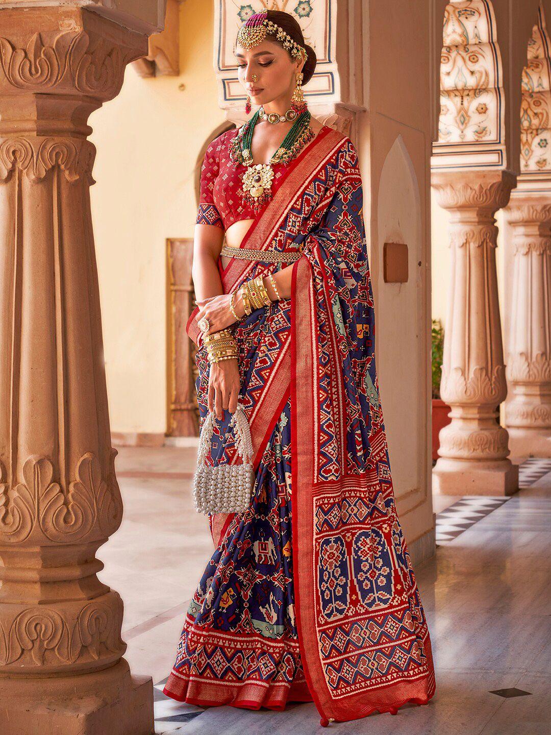 anouk ethnic motifs woven design zari silk blend patola saree