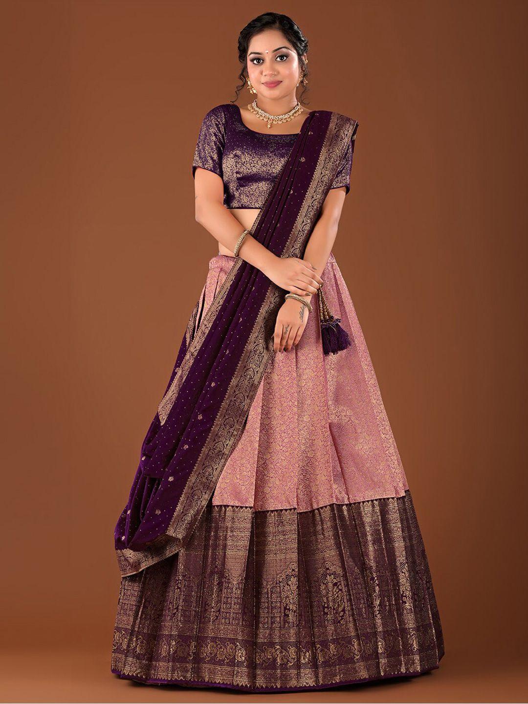 halfsaree studio woven design silk semi-stitched lehenga & unstitched blouse with dupatta